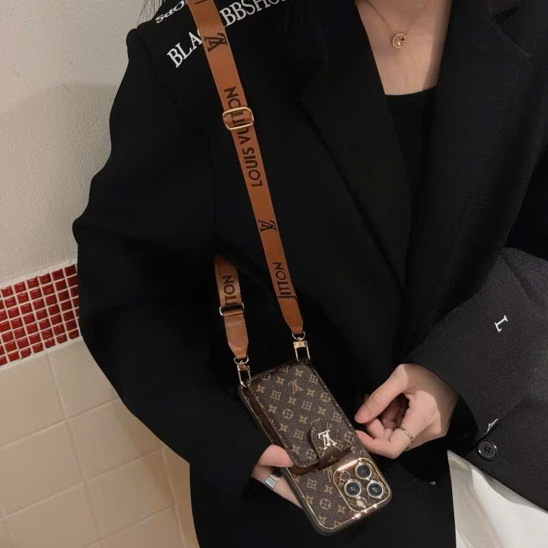 Vintage Brown Crossbody Card Holder iPhone Case