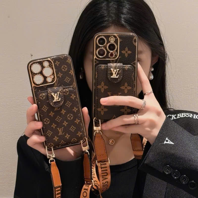 Vintage Brown Crossbody Card Holder iPhone Case
