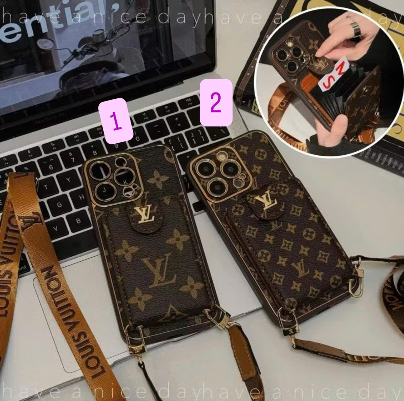 Vintage Brown Crossbody Card Holder iPhone Case
