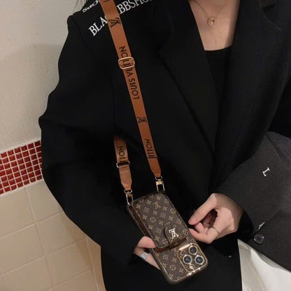 Vintage Brown Crossbody Card Holder iPhone Case